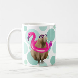 Pool Party Cute Capybara With Pink Flamingo Float Coffee Mug