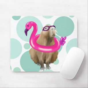 Pool Party Cute Capybara With Pink Flamingo Float Mouse Pad