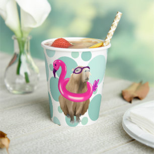 Pool Party Cute Capybara With Pink Flamingo Float Paper Cups