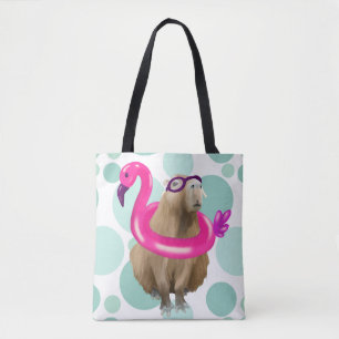 Pool Party Cute Capybara With Pink Flamingo Float Tote Bag