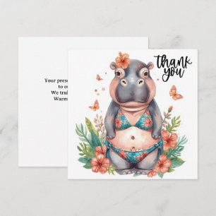 Pool Party  Cute Hippo  Thank You Card