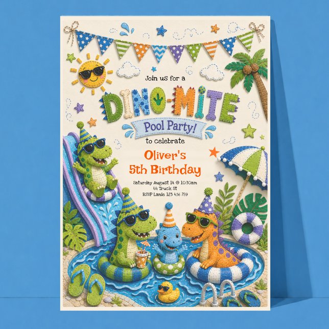Pool Party Dinosaur Birthday Invitation (Creator Uploaded)