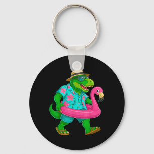 Pool Party Dinosaur Pink Flamingo Float Funny T Key Ring