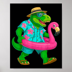 Pool Party Dinosaur Pink Flamingo Float Funny T Poster