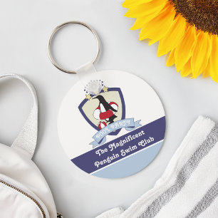 Pool Party Favour Swimming Club Crest Penguin Kids Key Ring