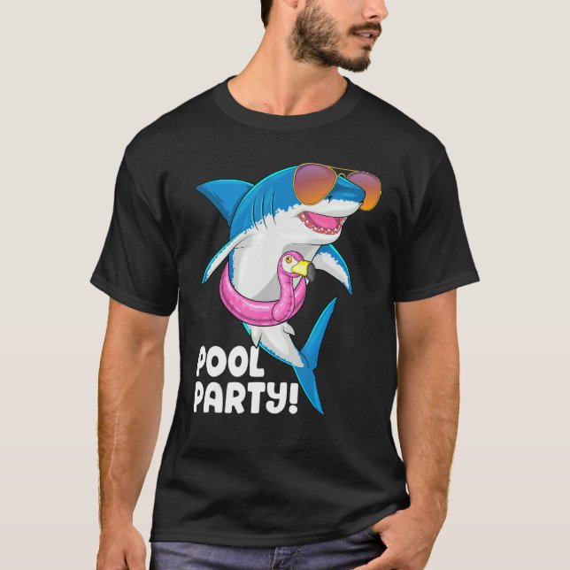 Pool Party Flamingo Float Summer Vacation  Shark S T-Shirt (Front)