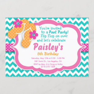 Pool Party Flip Flop Birthday Party Invitation