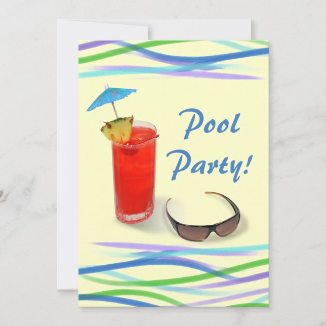 Pool Party-Fun Cocktail/Blue+Yellow Invitation (Front)