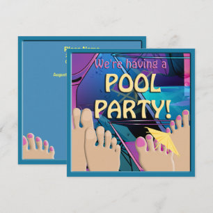 Pool Party Funny Feet Cocktail Cute Invitation
