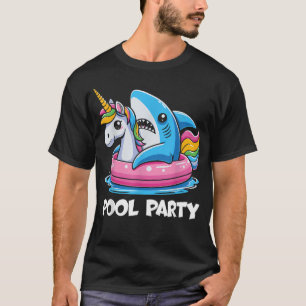 Pool Party Funny Shark And Unicorn Swimming T-Shirt