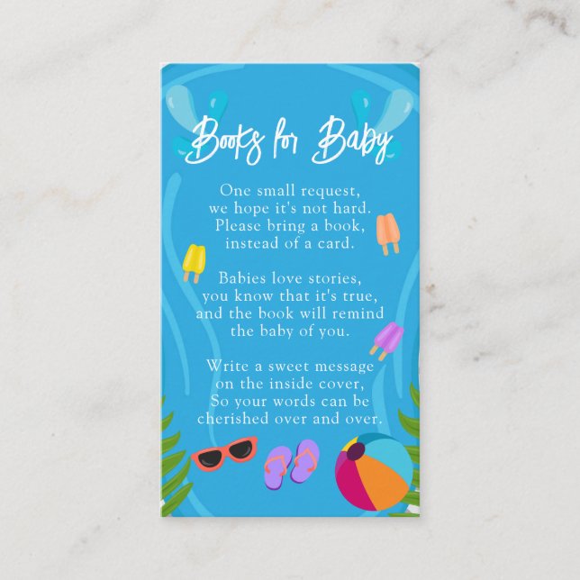 Pool Party Gender Neutral Books for Baby Shower Enclosure Card (Front)