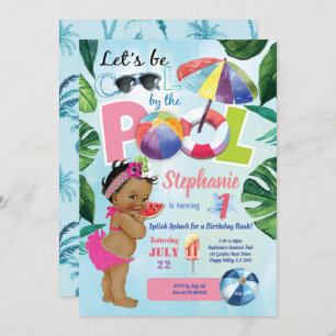 Pool party girl 1st birthday tropical summer invitation