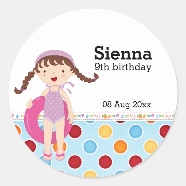 Pool Party (Girl) Classic Round Sticker (Front)