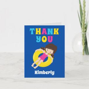Pool Party Girl Custom Kids Thank You Card