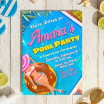 Pool Party Girl Invitation