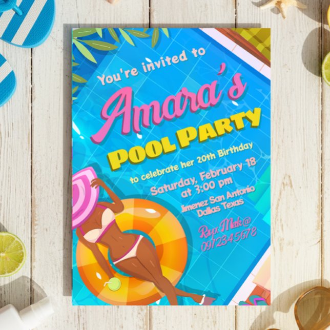 Pool Party Girl Invitation (Pool Party Invitation)