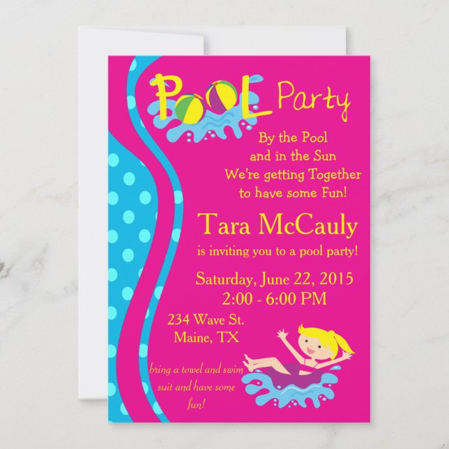 Pool Party Girl Invite (Front)