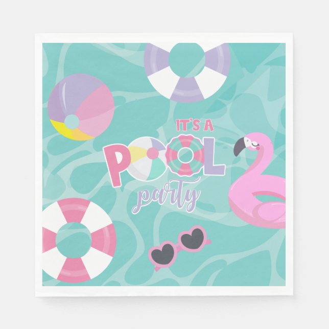 Pool party Girl Pink and Purple Birthday  Napkin (Front)