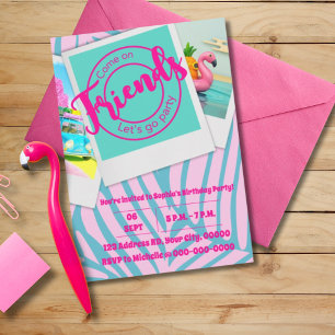 Pool Party Girl, Pink Birthday Party Invitation