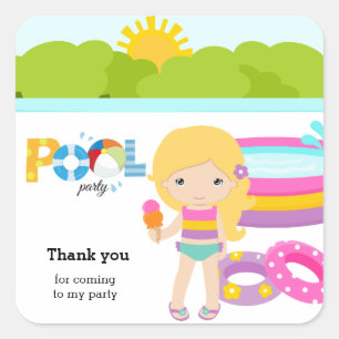 Pool party girl square sticker