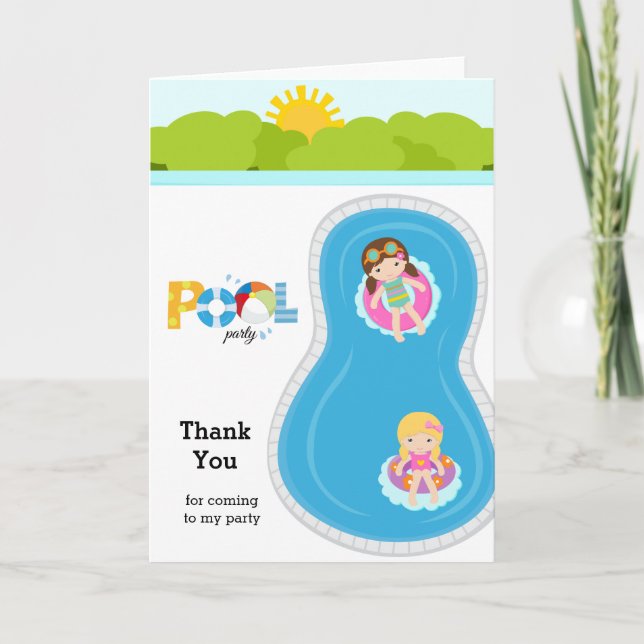 Pool Party girl Thank You Card (Front)