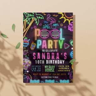 Pool Party Glow Party Editable Invitation