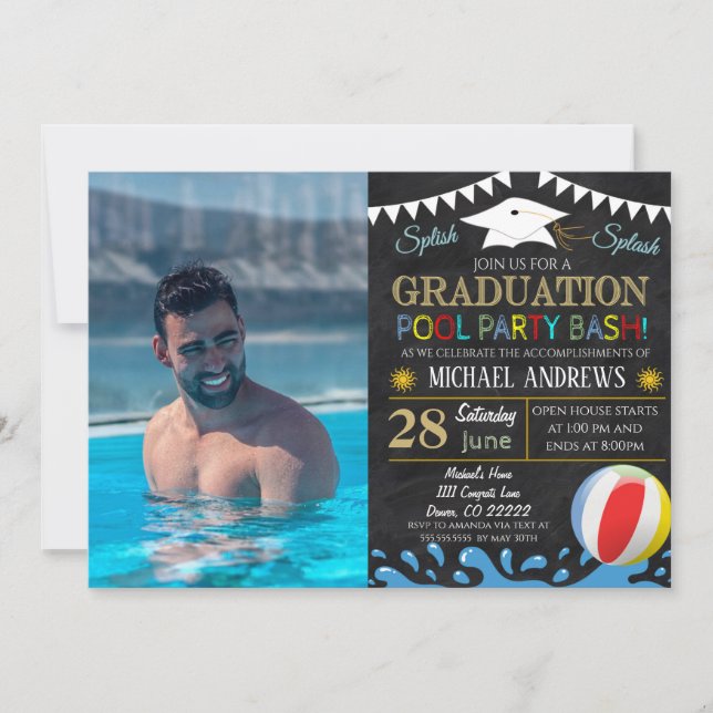 Pool Party Graduation Invitation (Front)