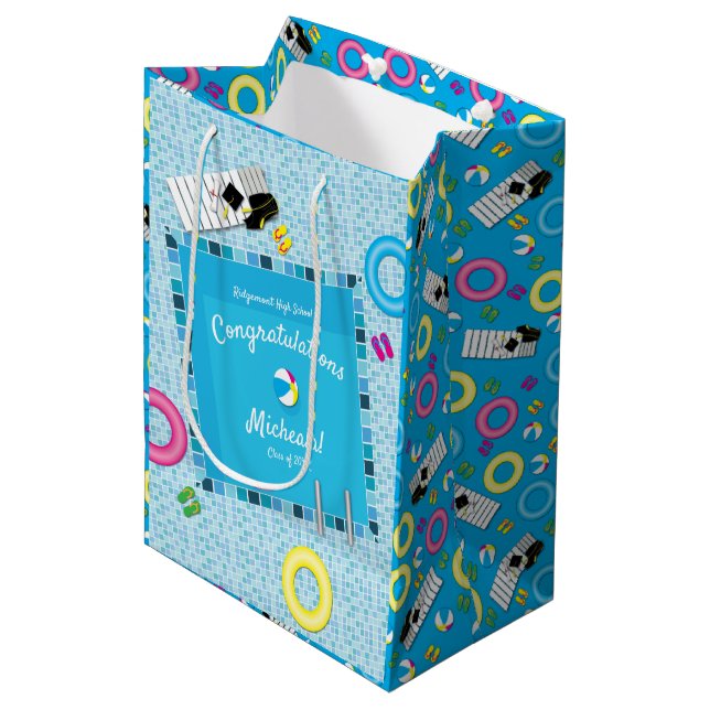Pool Party Graduation Party Medium Gift Bag (Front Angled)