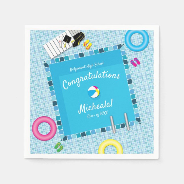 Pool Party Graduation Party Napkin (Front)