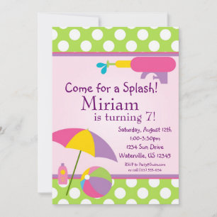Pool Party Green Polka Dot Birthday Invite