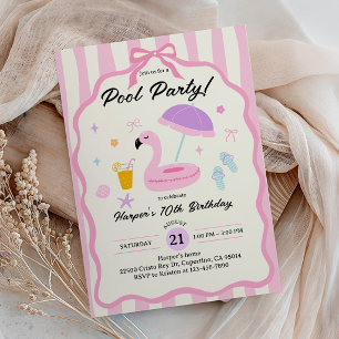 Pool Party Hand Drawn Swim Teen Girl Birthday Invitation