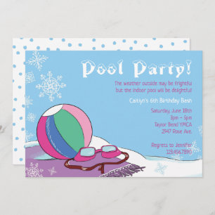 Pool Party in Winter Girls Indoor Snowy Swimming  Invitation