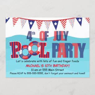 Pool Party Invitation 4th Of July