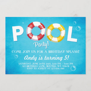 Pool party invitation Birthday invitation summer