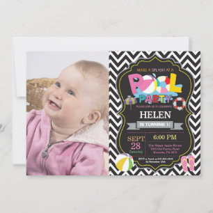 Pool Party Invitation Black Splish Splash Girl