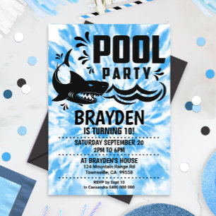 Pool Party Invitation Boy Tie Dye Pool Party Shark