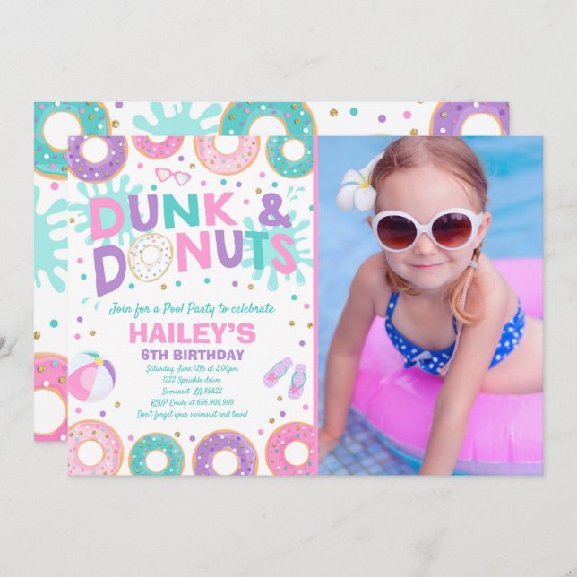 Pool Party Invitation Dunk And Doughnuts Pool Part (Front/Back)