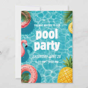 Pool Party Invitation Flamingo Tropical Fun