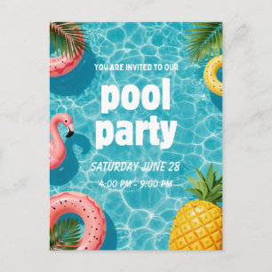 Pool Party Invitation Flamingo Tropical Fun Postcard