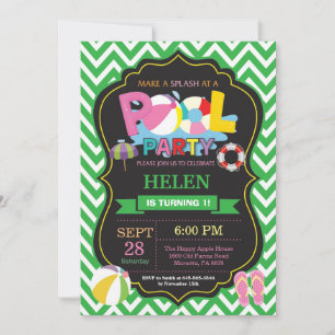 Pool Party Invitation Green Splish Splash Girl