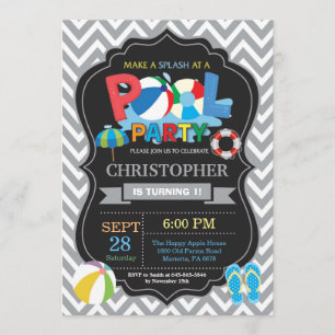 Pool Party Invitation Grey Splish Splash Boy