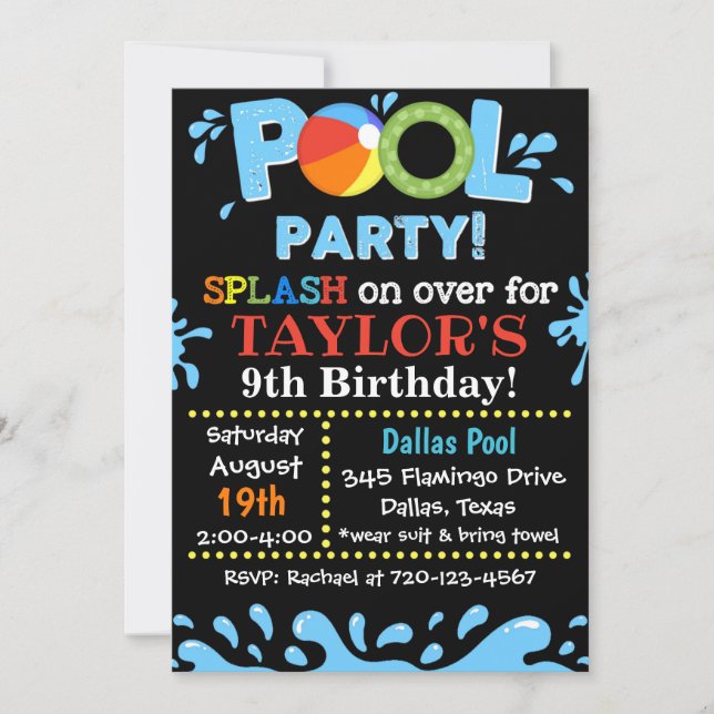 Pool Party Invitation | Pool Birthday Party Invite (Front)