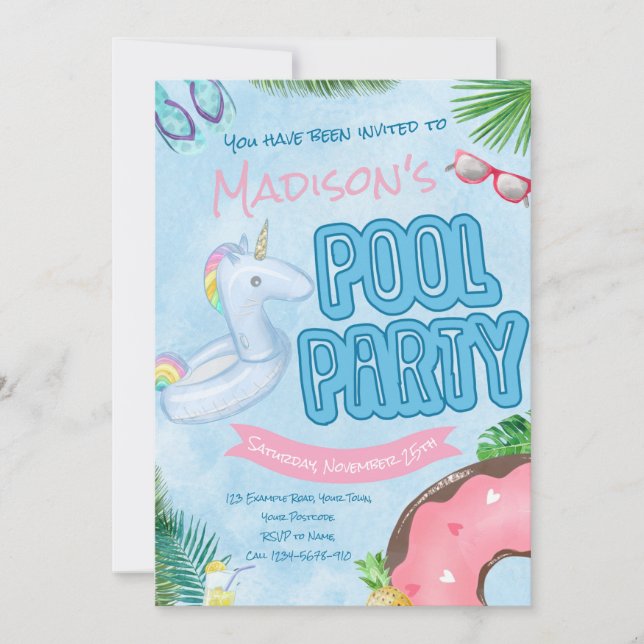 Pool Party Invitation, Pool Party, Swimming Party Invitation (Front)