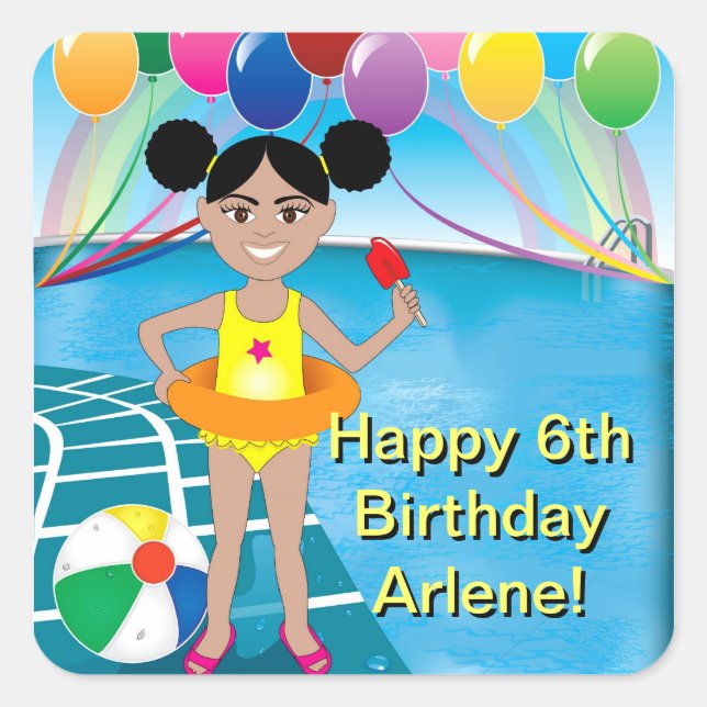 Pool Party Invitation Square Sticker (Front)