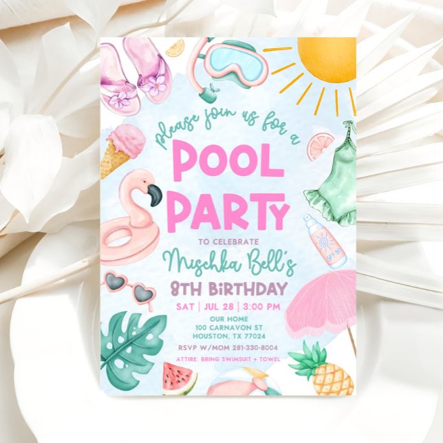 Pool Party Invitation, Summer Girl Birthday Party Invitation (Creator Uploaded)