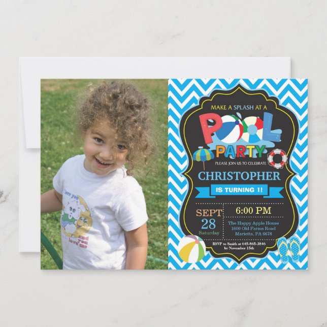 Pool Party Invitation Summer Splish Splash Boy (Front)