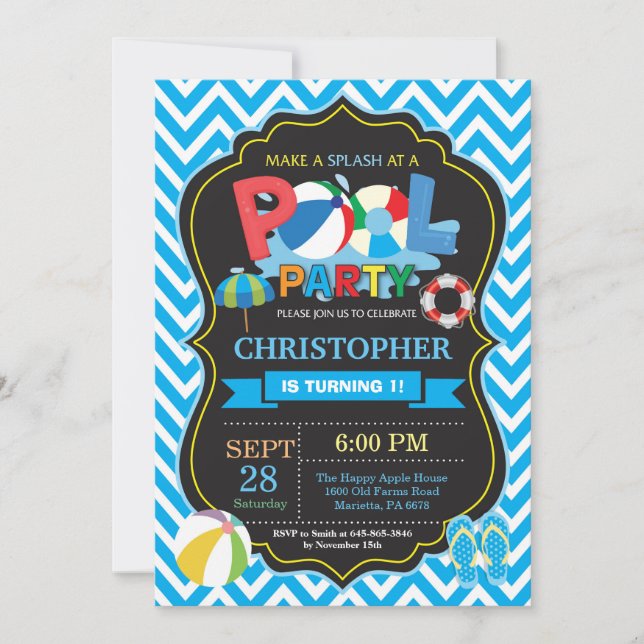 Pool Party Invitation Summer Splish Splash Boy (Front)