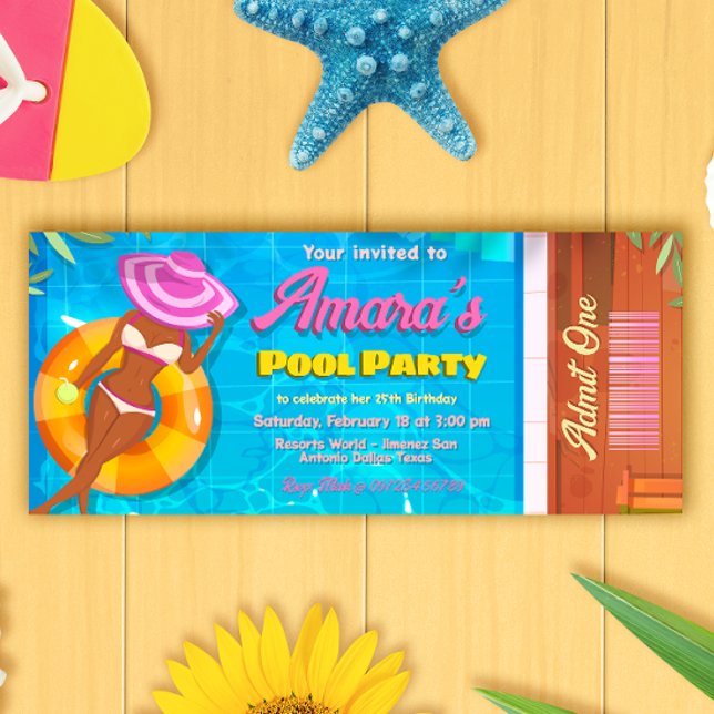 Pool Party Invitation Ticket (Pool Party Ticket Invitation)
