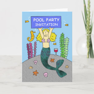 Pool party invitation with a mermaid.