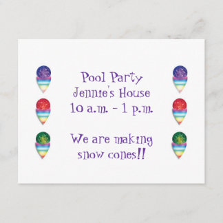 Pool Party invitation with snow cones